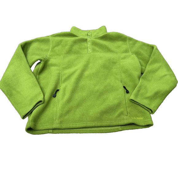 Vintage L.L.Bean Men's Green Fleece 1/4 Button Snap Pullover Sweater Size Large - Picture 1 of 12